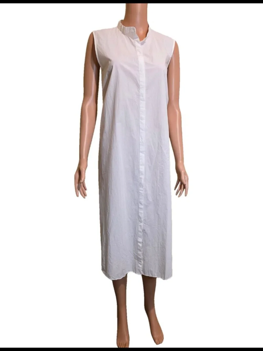 Organic Cotton Sleeveless Button Front Dress White, Label removed